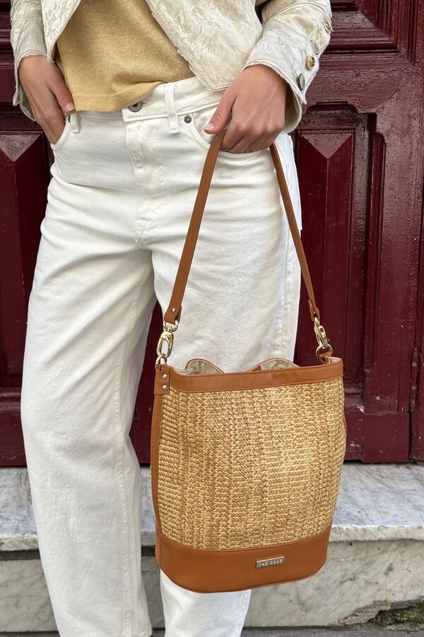 The Code Nature leather and raffia candy box  Brown