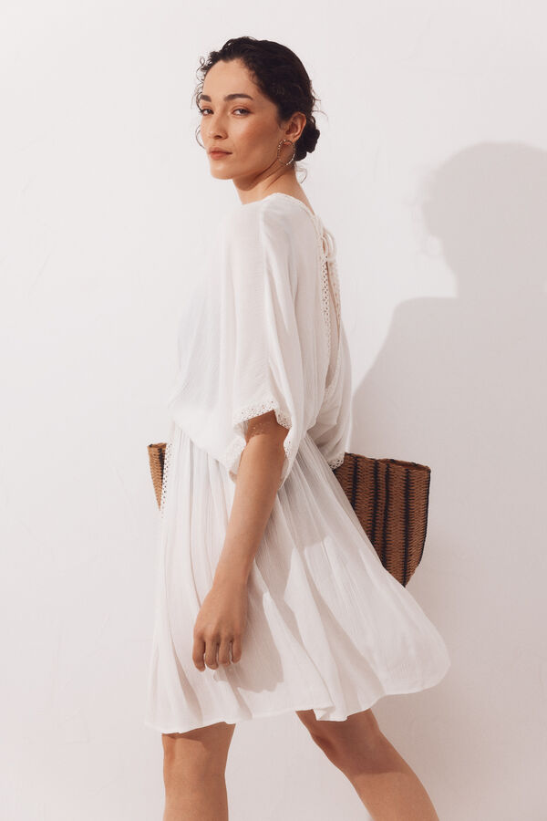 Cortefiel Short lace-trim kaftan White