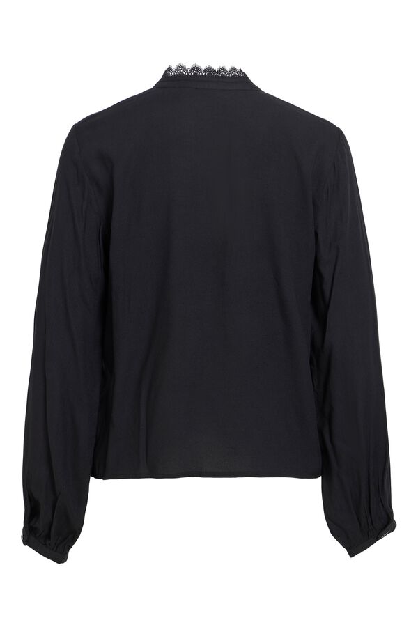 Vila Blusa de renda com decote em bico Preto