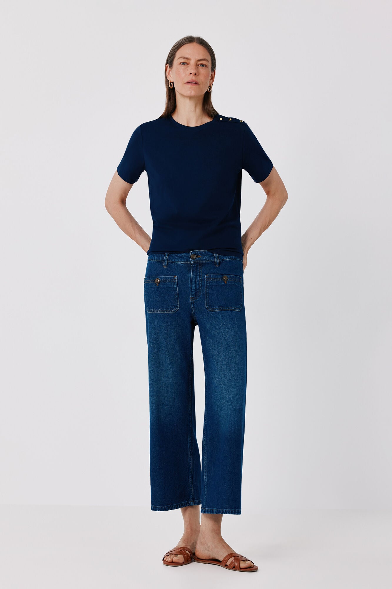 Cortefiel Gold button basic T-shirt