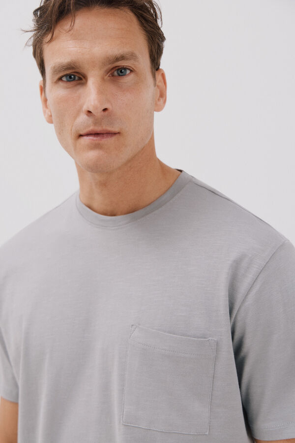 Cortefiel Plain slub t-shirt Grey