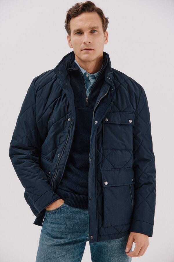 Cortefiel Diamond quilted jacket Navy