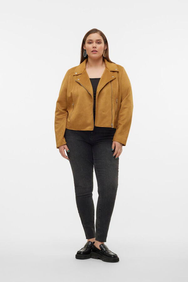 Cortefiel Plus size leather effect jacket Dark brown