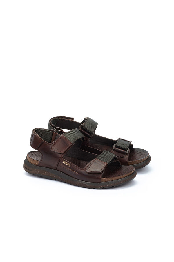 Pikolinos Men's flat sandals with adhesive fastening Dark brown