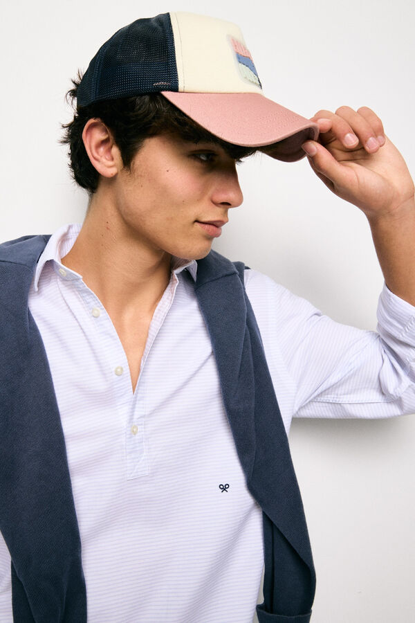 Silbon Oxford sport t-shirt with horizontal striped Grey