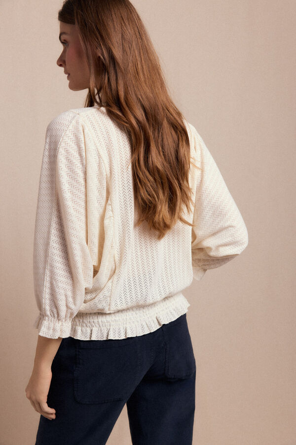 Slowlove Camiseta rústica estruturada com manga balão Ecru