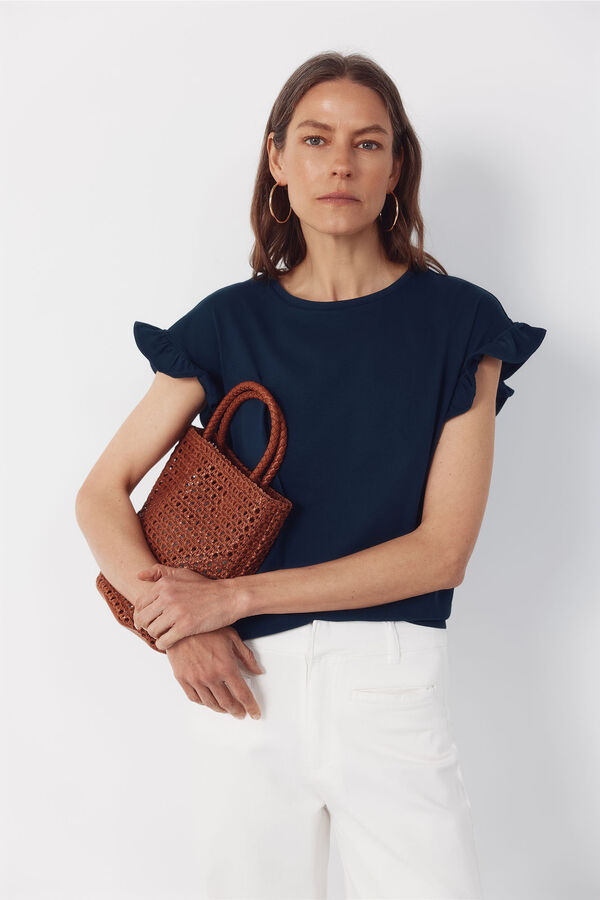 Cortefiel Essential ruffle t-shirt Navy