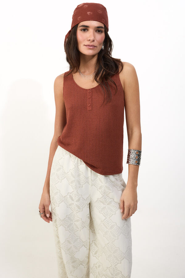 Slowlove Top tirantes botones Castanho