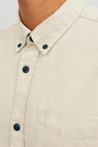 Cortefiel 100% cotton serge comfort fit plain shirt Beige