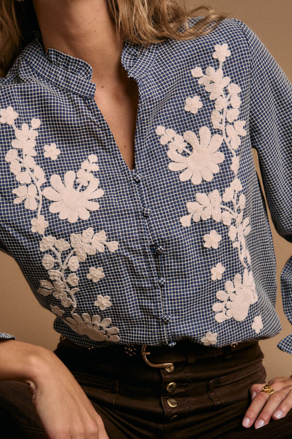 Polín Et Moi Camisa bordado cuadros Petroleo Azul