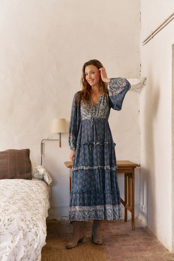 Jaase Vestido longo Luciana com estampado Nico Azul