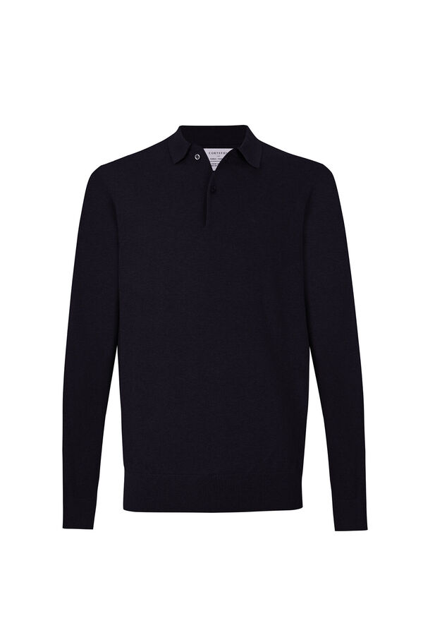 Cortefiel Cotton cashmere knit polo neck jumper Navy
