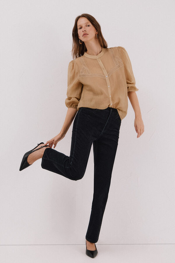 Cortefiel Calça Jeans Reta de Veludo Preto