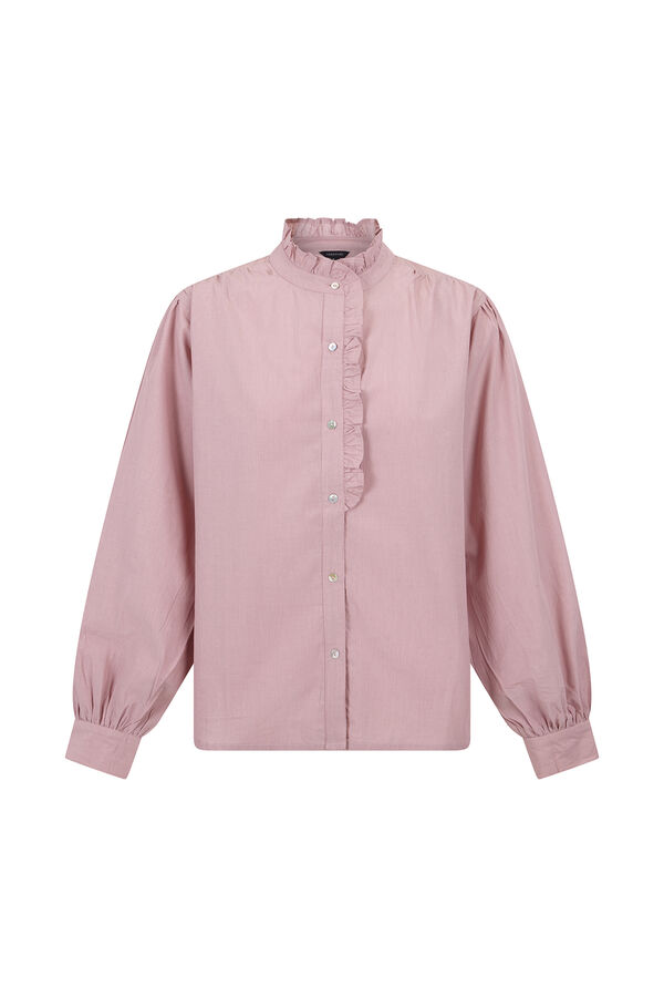 Cortefiel striped blouse with ruffled neck Pink