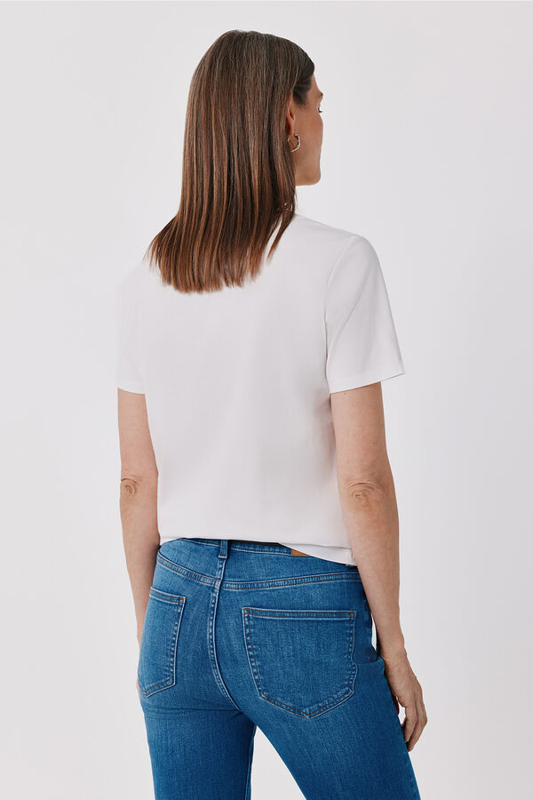 Cortefiel Gold button basic T-shirt White