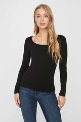 Cortefiel Tight fit long-sleeved round neck top Black