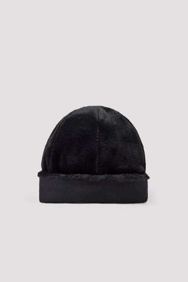 Cortefiel Nylon faux fur beanie Black