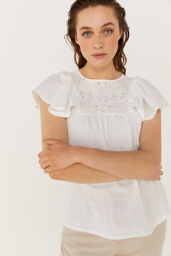 Cortefiel Embroidered cotton blouse White
