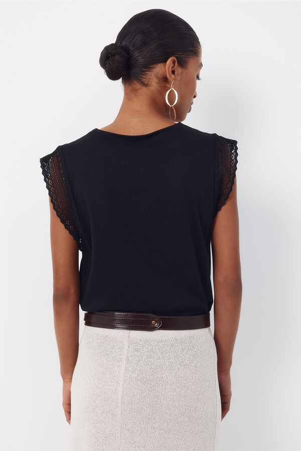 Cortefiel Guipure sleeve -shirt Black