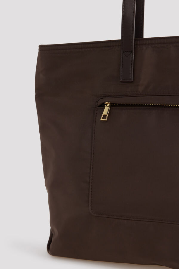 Cortefiel Nylon large shopper bag Dark brown