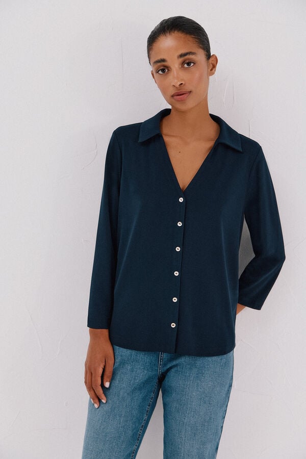 Cortefiel Camisa elástica com botões Azul