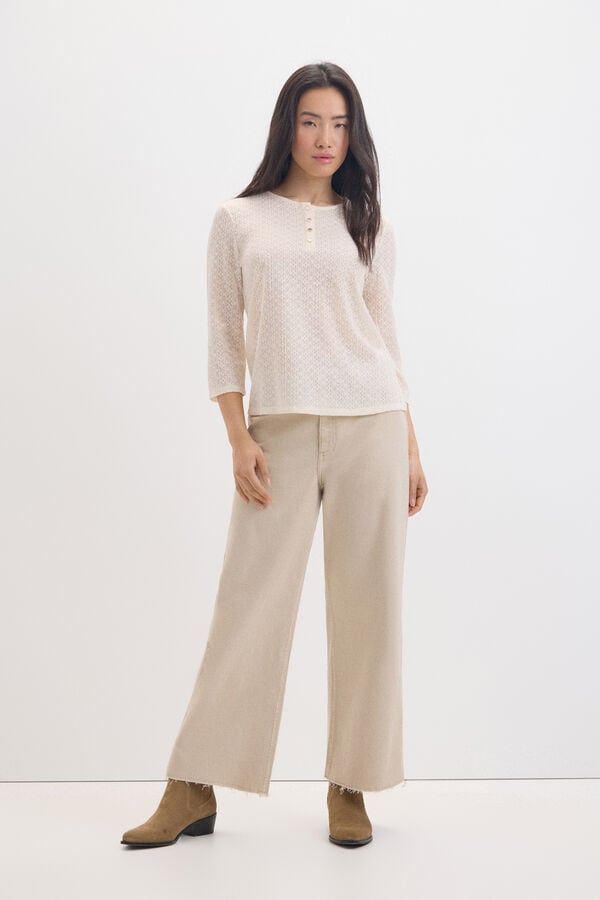 Cortefiel Textured top with buttons Ivory