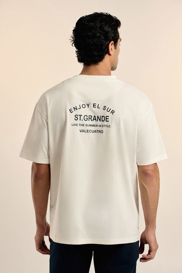 Valecuatro Camiseta com texto grande Ecru