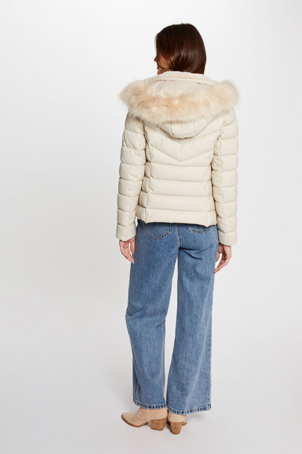 Morgan Casaco de couro sobretudo com capuz Ecru