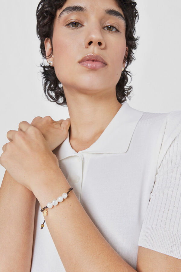 Tous Pulseira com banho de ouro 18 kt sobre prata e pérolas cultivadas TOUS Nudos Branco