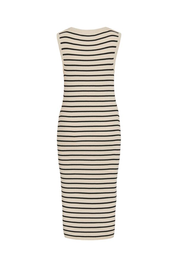 Vila Vestido midi canelado sem mangas Ecru