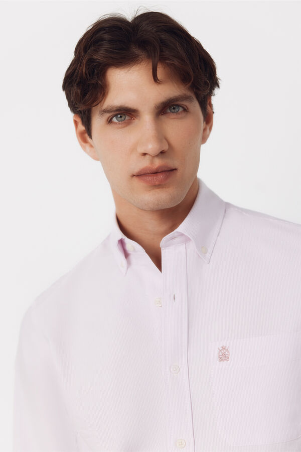 Cortefiel Candle stripe oxford shirt Pink