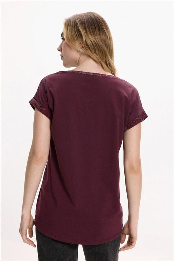 Vila T-shirt de algodão orgânico com manga manga e glitter Roxo