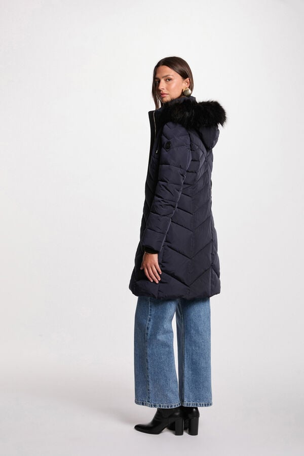 Morgan Sobretudo longo acolchoado com capuz Azul