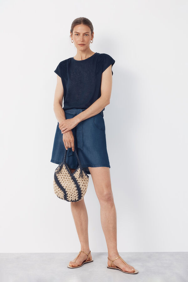 Cortefiel Raffia braided crossbody Nude