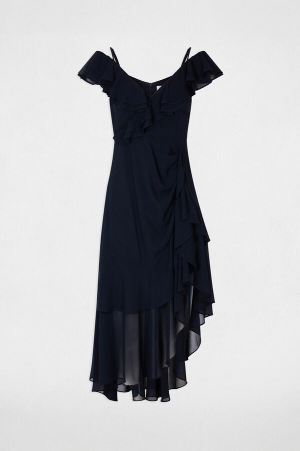 Morgan Vestido midi reto com folhos Azul