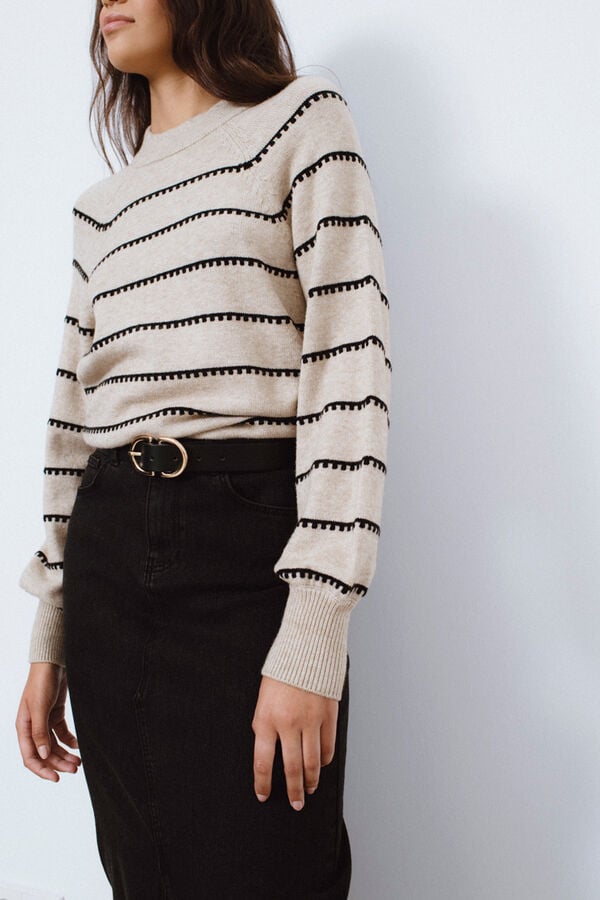 Cortefiel High neck striped sweater Nude