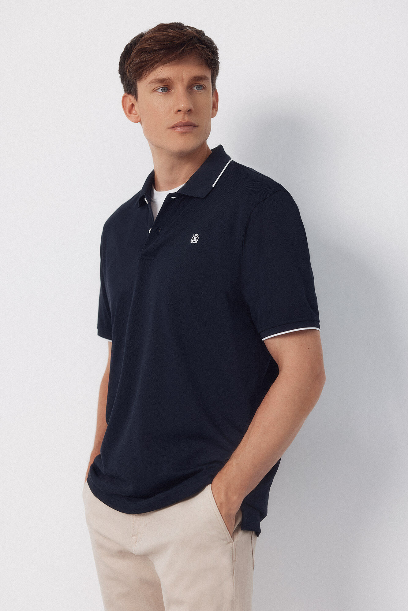 Cortefiel Coolmax&reg; jacquard collar polo shirt