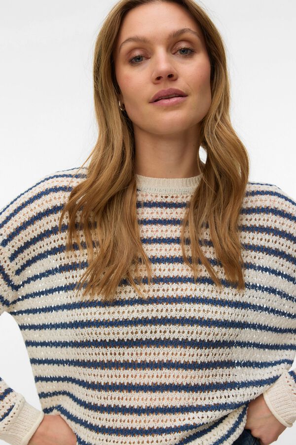 Vero Moda Jersey-knit openwork long sleeve jumper Printed blue