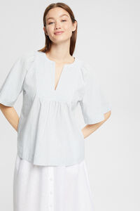 Cortefiel Striped 3/4 sleeve blouse with linen Printed blue