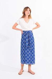 Cortefiel Long printed skirt with tie detail Blue