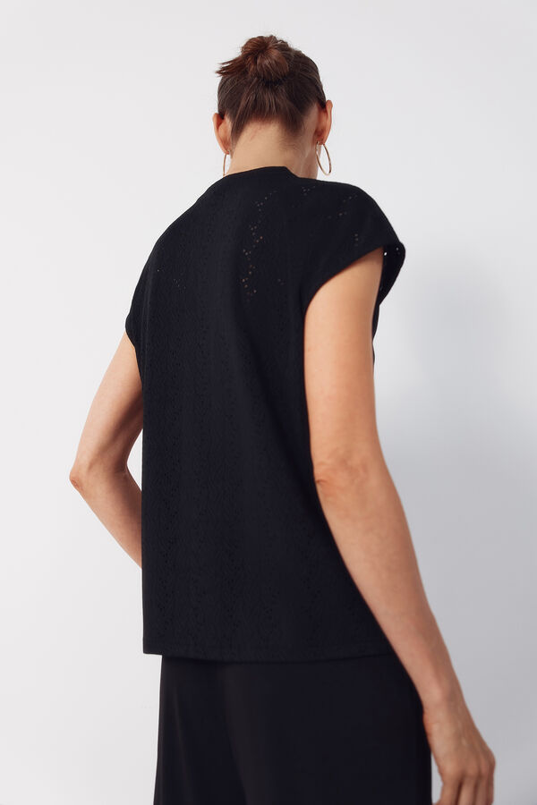 Cortefiel Openwork jersey-knit t-shirt Black