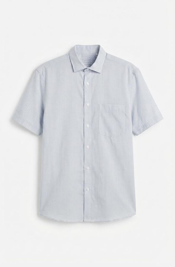 Cortefiel Checked cotton linen short sleeve shirt Blue