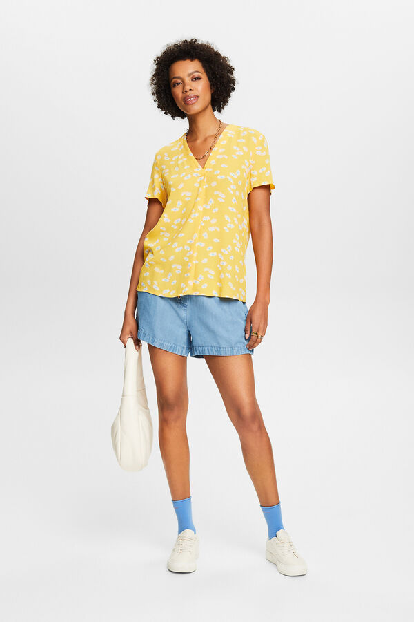 Cortefiel Blusa manga corta estampado floral viscosa Estampado amarillo