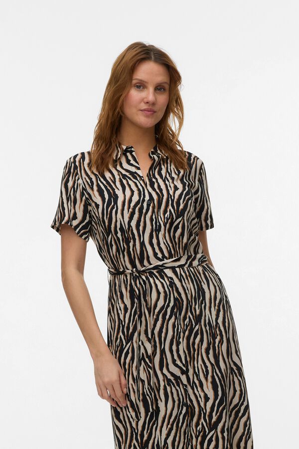 Vero Moda Vestido midi estampado de manga curta Multicolorido