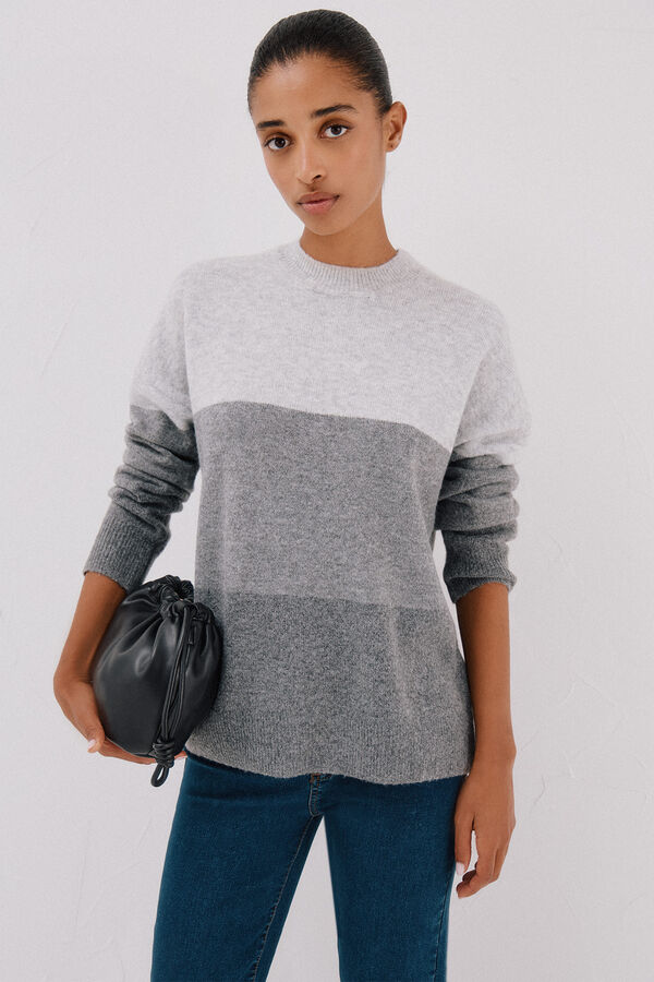 Cortefiel Striped soft feel jumper Grey