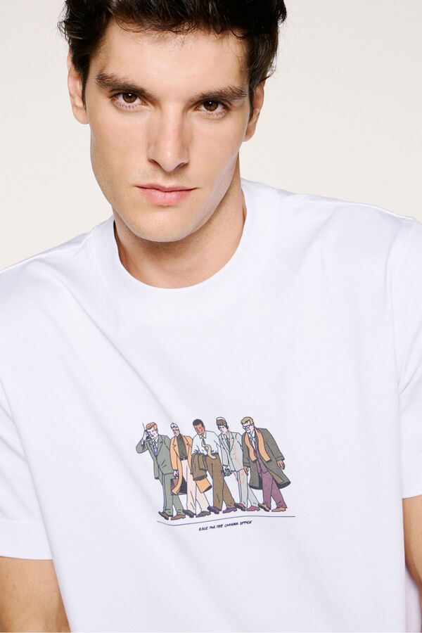 Selected T-shirt manga com estampa 100% algodão orgânico  Branco