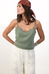 Slowlove Top tirantes detalle blonda Castanho