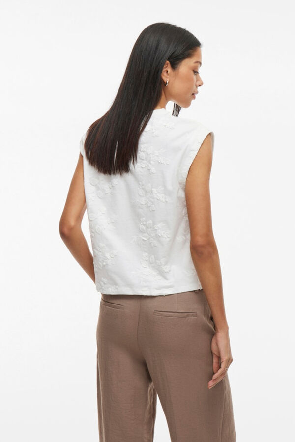 Vila Top sem mangas com bordados em algod&atilde;o Branco