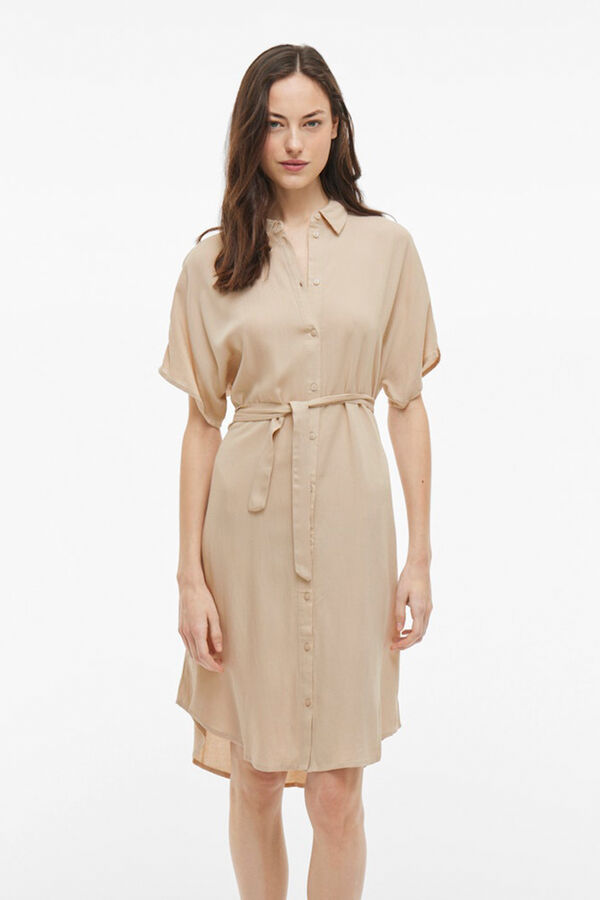 Vila Vestido camisa midi de viscose e linho Cinzento