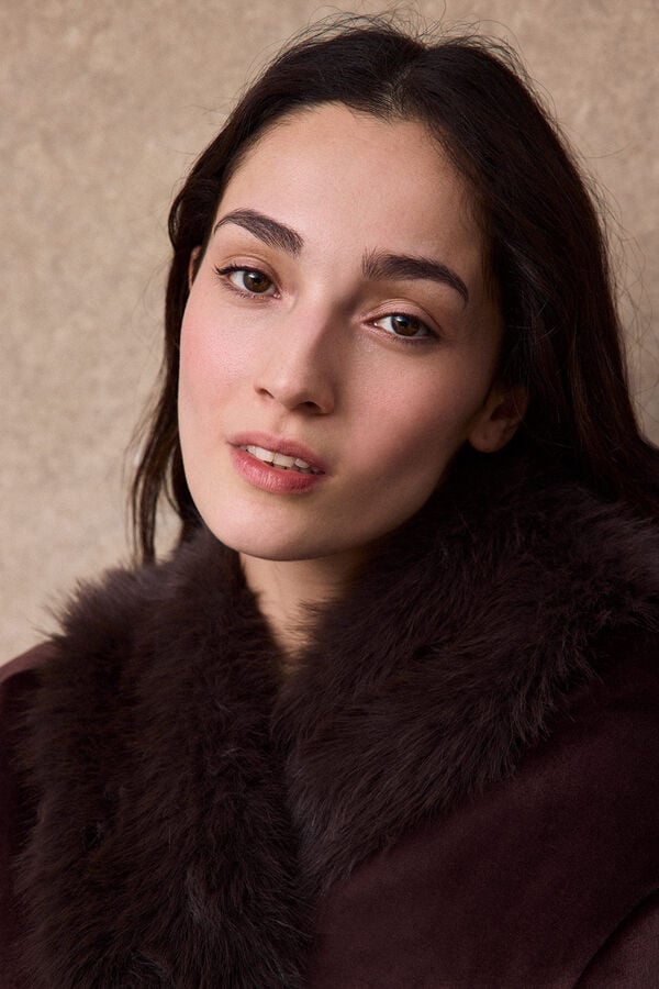 Slowlove Velvet faux fur coat Nude
